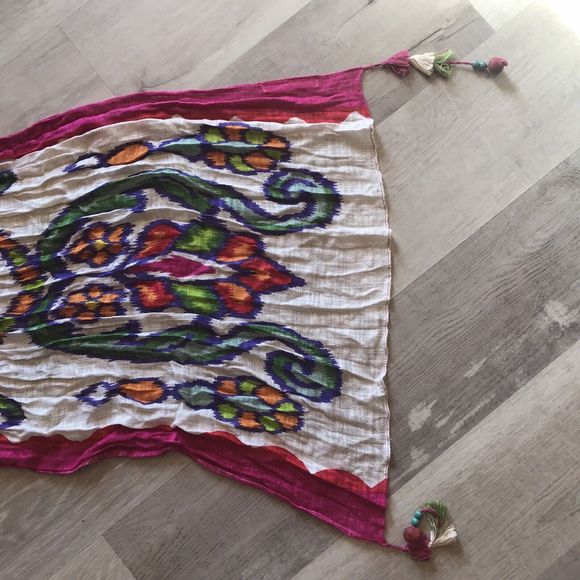 Michael Stars Boho Art To Wear Artsy Scarf 28” X 72” With Beaded Tassels - Picture 4 of 5